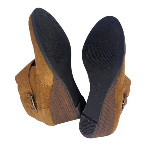 Lucky Brand Sumarah Ankle Booties Brown Suede 3" Wedge Heel Shoe Boot sz 10 - Picture 7 of 10